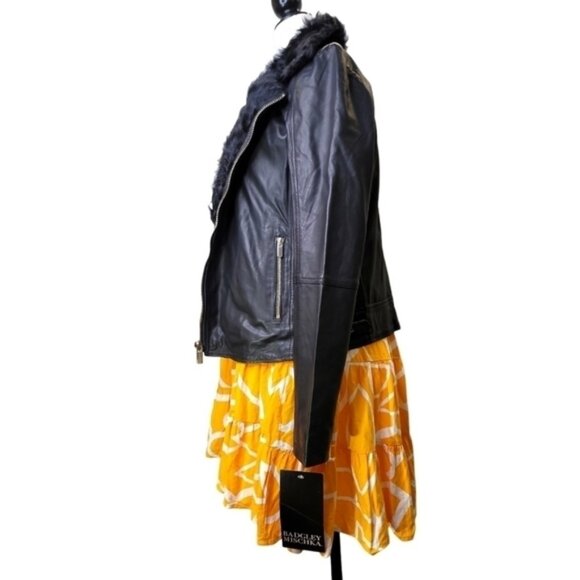 Badgley Mischka Real fur Aviator leather jacket - Picture 2 of 5